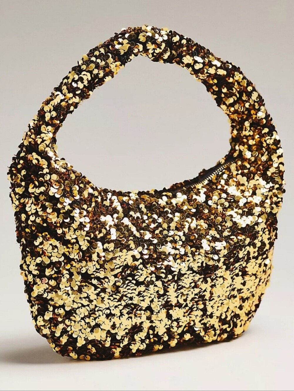 Anthropologie Paillette Sequin Crescent Bag Gold NWT